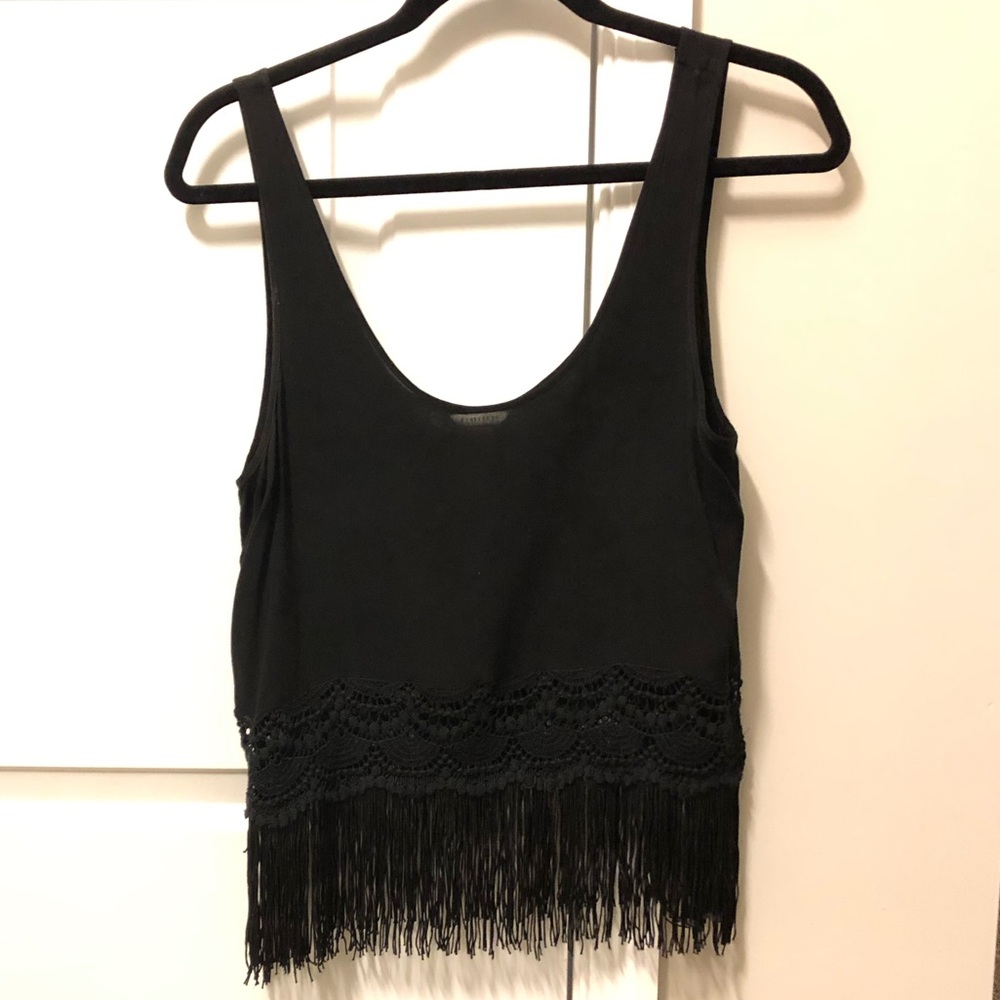 Black tank top with fringe